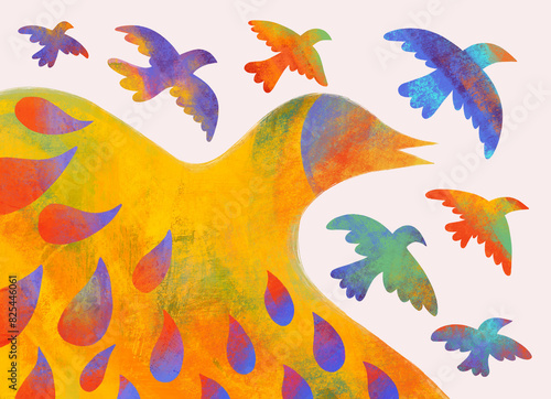 Abstract Colorful Textured Birds in Flight photo