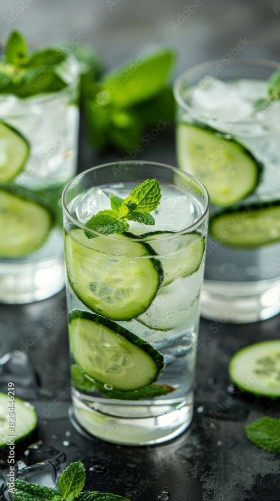 Cucumber Slices and Mint in Glass of Water Cucumber Slices and Mint in Glass of Water