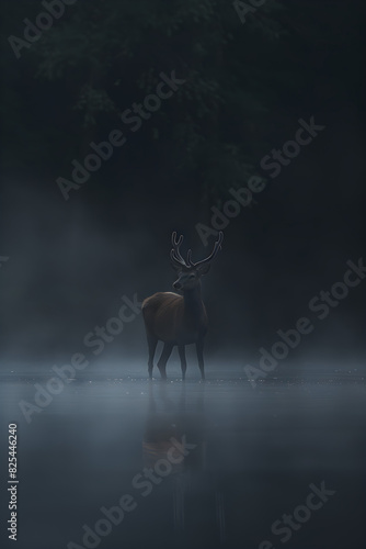 Mystical Deer by Foggy Lake in Dark Forest © Noah Lloyd