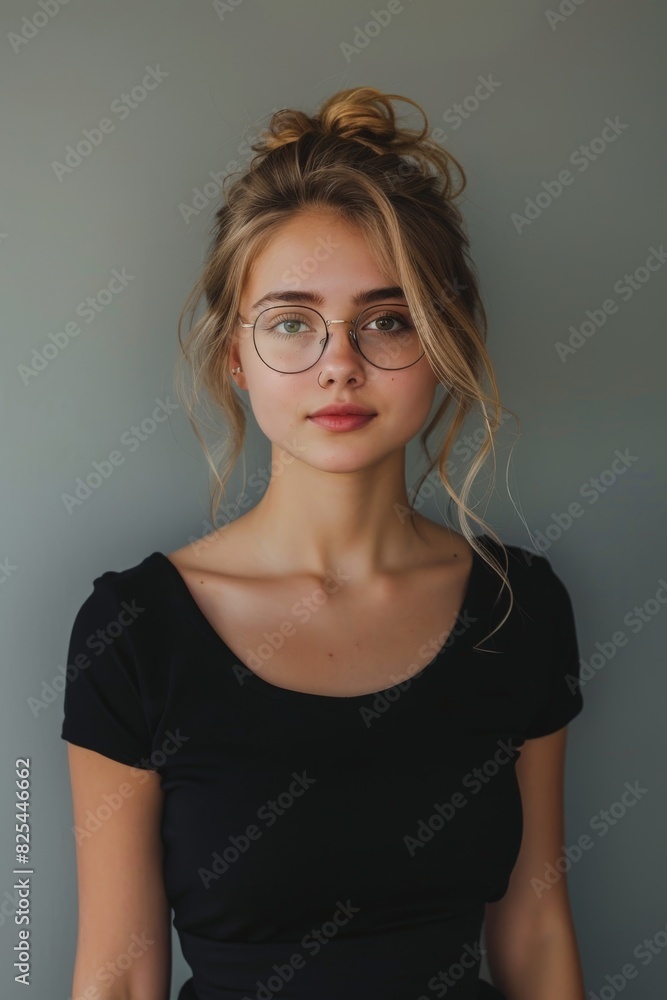 Woman Wearing Glasses Standing Against Wall Woman Wearing Glasses Standing Against Wall