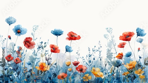 Red and Blue Flowers Painting in a Field