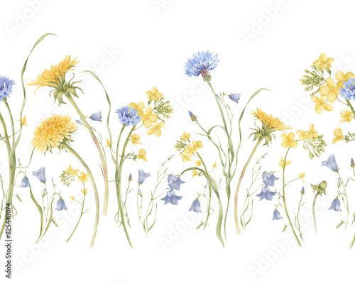 Watercolor seamless border with wildflowers © Nastya Chay