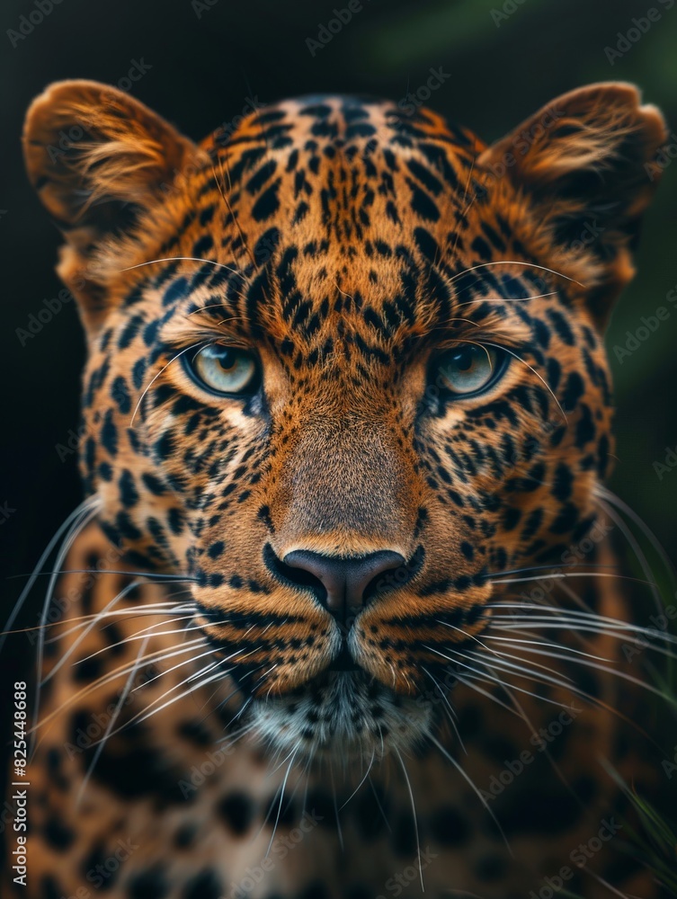 Fototapeta premium Close Up of a Leopards Face With Blue Eyes