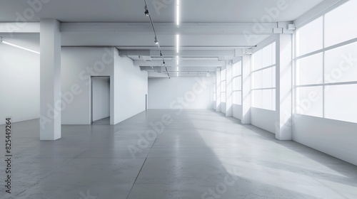 White Open Space Office Interior with Blank Walls