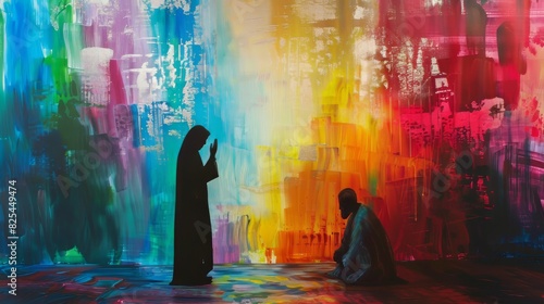 Colorful abstract Pharisee and the tax collector praying photo