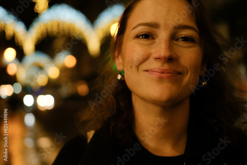 Close up portrait of a woman at night photo
