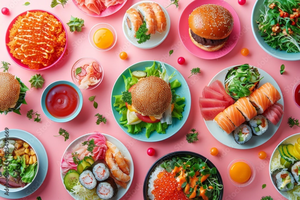 Pink Table With Plates of Food Pink Table With Plates of Food