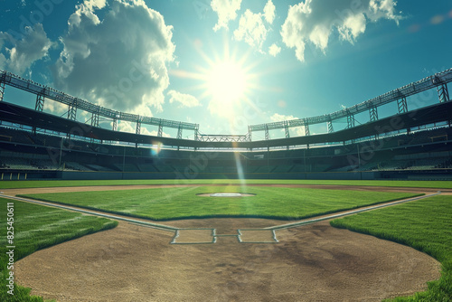 base ball stadium, day time, bright sun light, ultra realistic photography