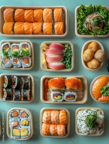 Assorted Sushi in Plastic Containers on Table