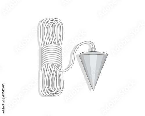 vector design of a tool consisting of a long rope and a cone-shaped iron weight called an unting shear which is usually used to measure the straightness of a plane in architecture or civil engineering photo