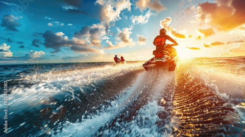 A man is riding a jet ski across a body of water photo