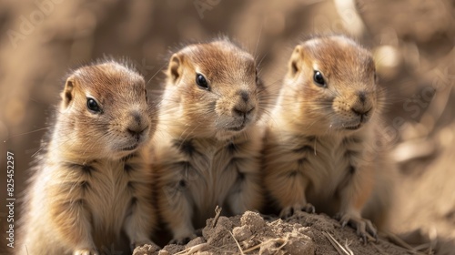 Close-up of three young black-tailed prairie dogs photo