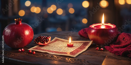 Jewish holiday Rosh Hashanah- jeish new year. Rosh Hashanah symbol :pomegranates