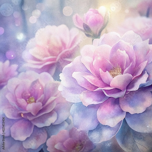Watercolor pink and purple peony background. Delicate peony flowers floral background