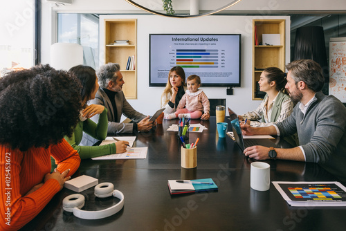 Diverse team in a business meeting with presentation photo