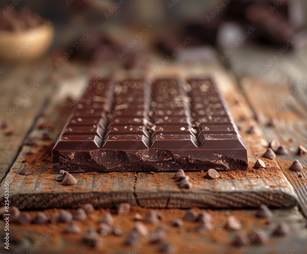 Dark Chocolate Bar on Wooden Table Dark Chocolate Bar on Wooden Table