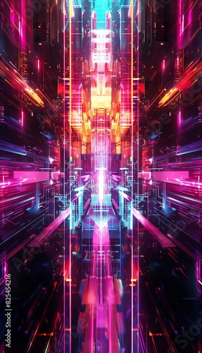 Abstract neon lights create a futuristic cityscape.