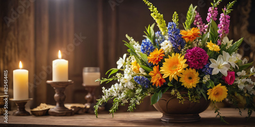 Wallpaper Mural Jewish holiday Shavuot. Shavuot symbols : torah, first harvest, flowers, milk products- dairy Torontodigital.ca