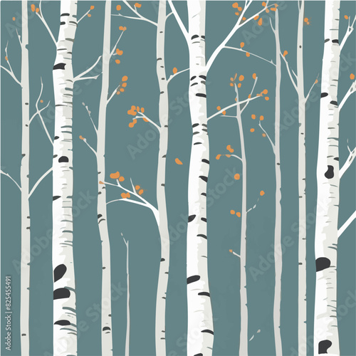 Birch tree pattern. Seamless vector illustration pattern with autumn birch trees. Perfect for textile, wallpaper or print design. Fabric Design for wallpapers, web site background, postcard.