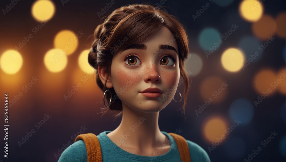 Cute Cartoon Character of a Confused Woman Against a Bright Color Background. Cute Cartoon Character of a Confused Woman Against a Bright Color Background.
