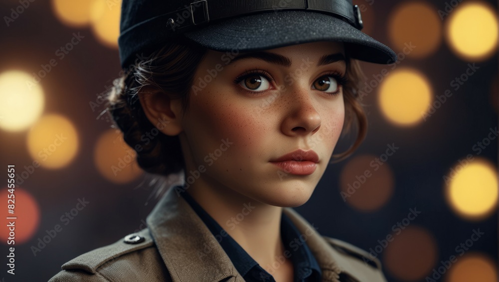 Cute Cartoon Character of a Female Detective Against a Bright Color Background. Cute Cartoon Character of a Female Detective Against a Bright Color Background.