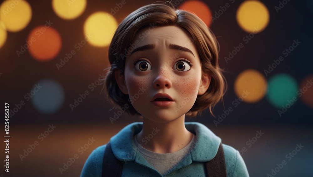Cute Cartoon Character of a Scared Woman Against a Bright Color Background. Cute Cartoon Character of a Scared Woman Against a Bright Color Background.