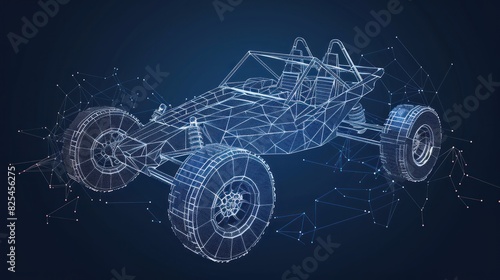 Off road dune buggy car. Terrain vehicle. Outdoor car racing, extreme sport oncept. Wireframe low poly mesh photo