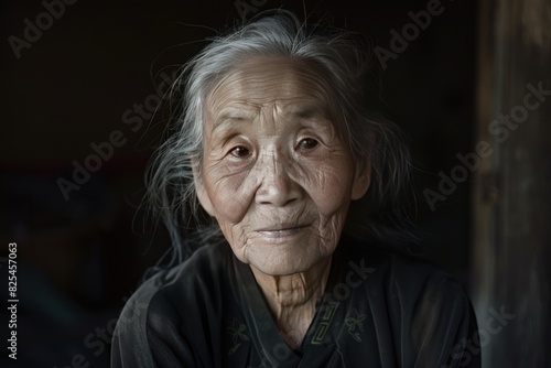 A woman with long gray hair and a black dress