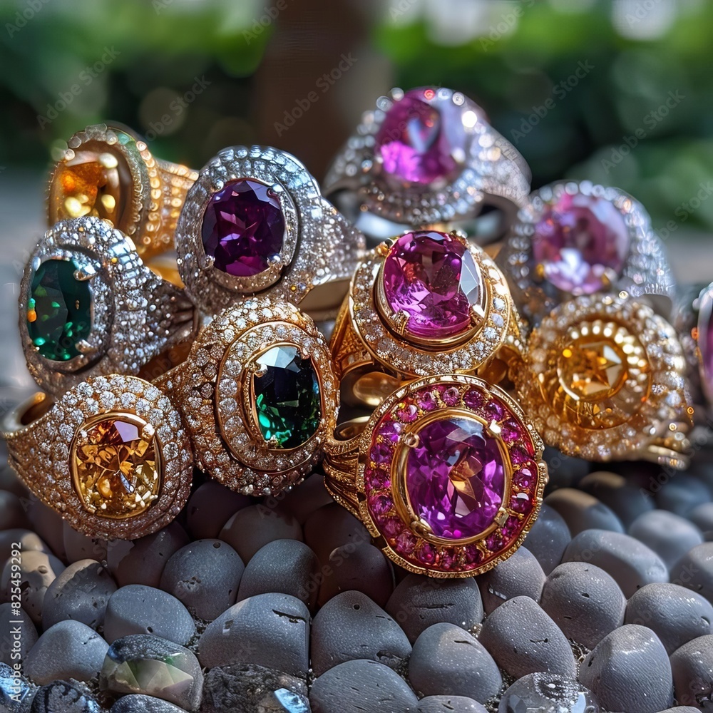 Luxurious Gemstone Rings Displayed in Vibrant Colors Luxurious Gemstone Rings Displayed in Vibrant Colors