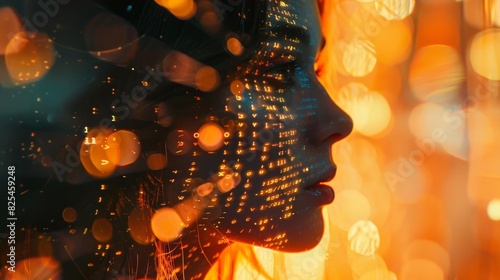 Innovative Deep Learning Technology Conceptual Woman Double Exposure