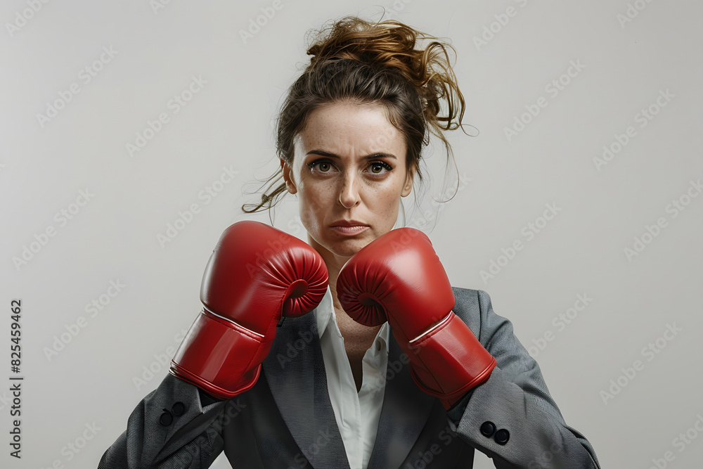 Business woman with boxing gloves ready for a fight Business woman with boxing gloves ready for a fight