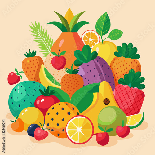 Fruit collection in flat hand drawn style  illustrations set.