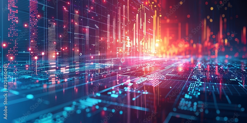 Abstract digital interface with neon lights and data visualization Abstract digital interface with neon lights and data visualization