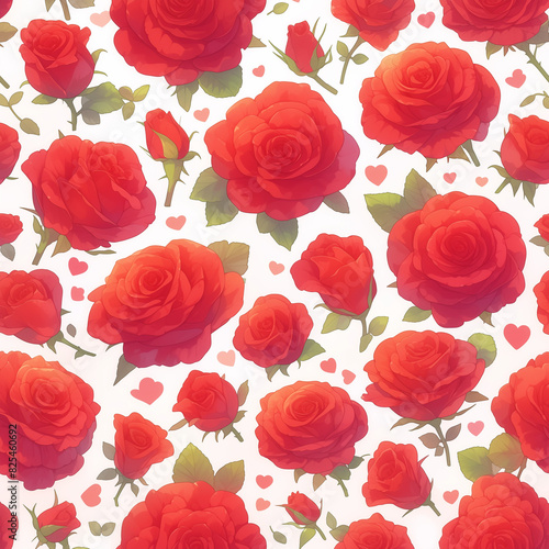 seamless background with roses, kawaii seamless pattern of roses, cute rose background, illustration, nature, romantic background © Diana D.