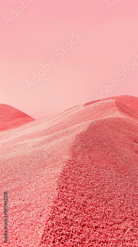 A pink sandy hill with a pink sky in the background