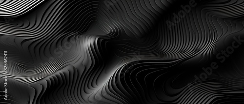 Black abstract background design. Modern wavy line pattern  guilloche curves  in monochrome colors. Premium stripe texture for banner  business backdrop. Dark horizontal vector template.