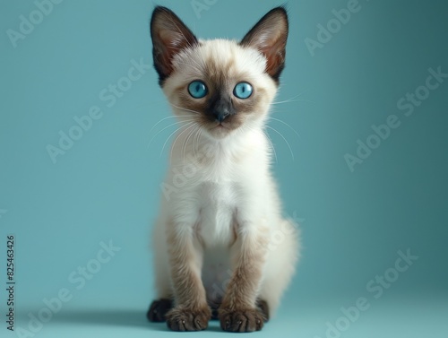 Siamese Cat With Blue Eyes on Blue Background