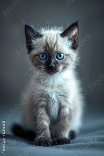 Siamese Kitten With Blue Eyes Sitting on Bed