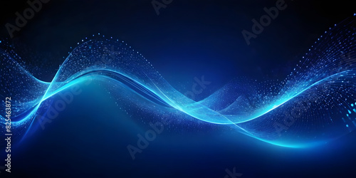 Blue digital stream in the form of waves on a dark background.