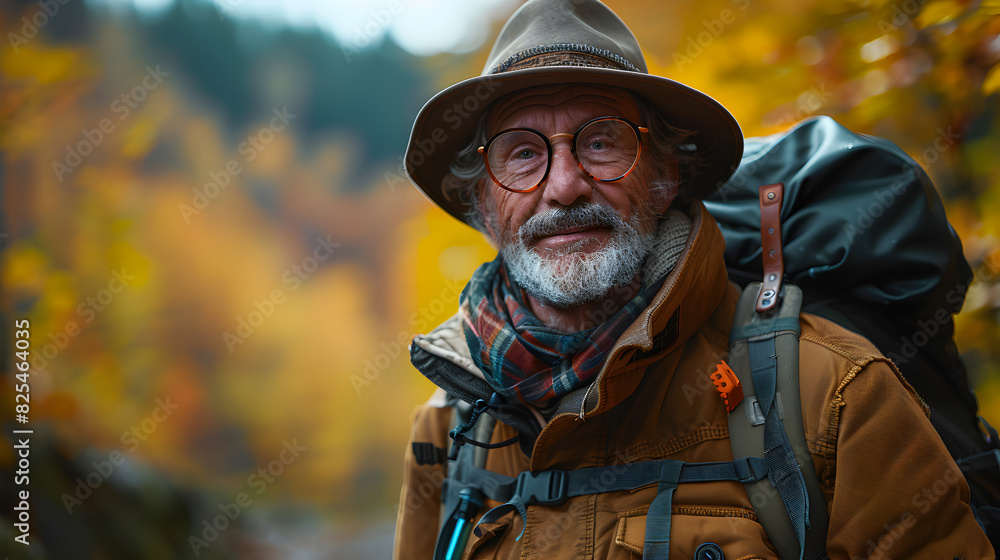 A Close-up Portrait of an Elderly Man Hiking in the Woods A Close-up Portrait of an Elderly Man Hiking in the Woods