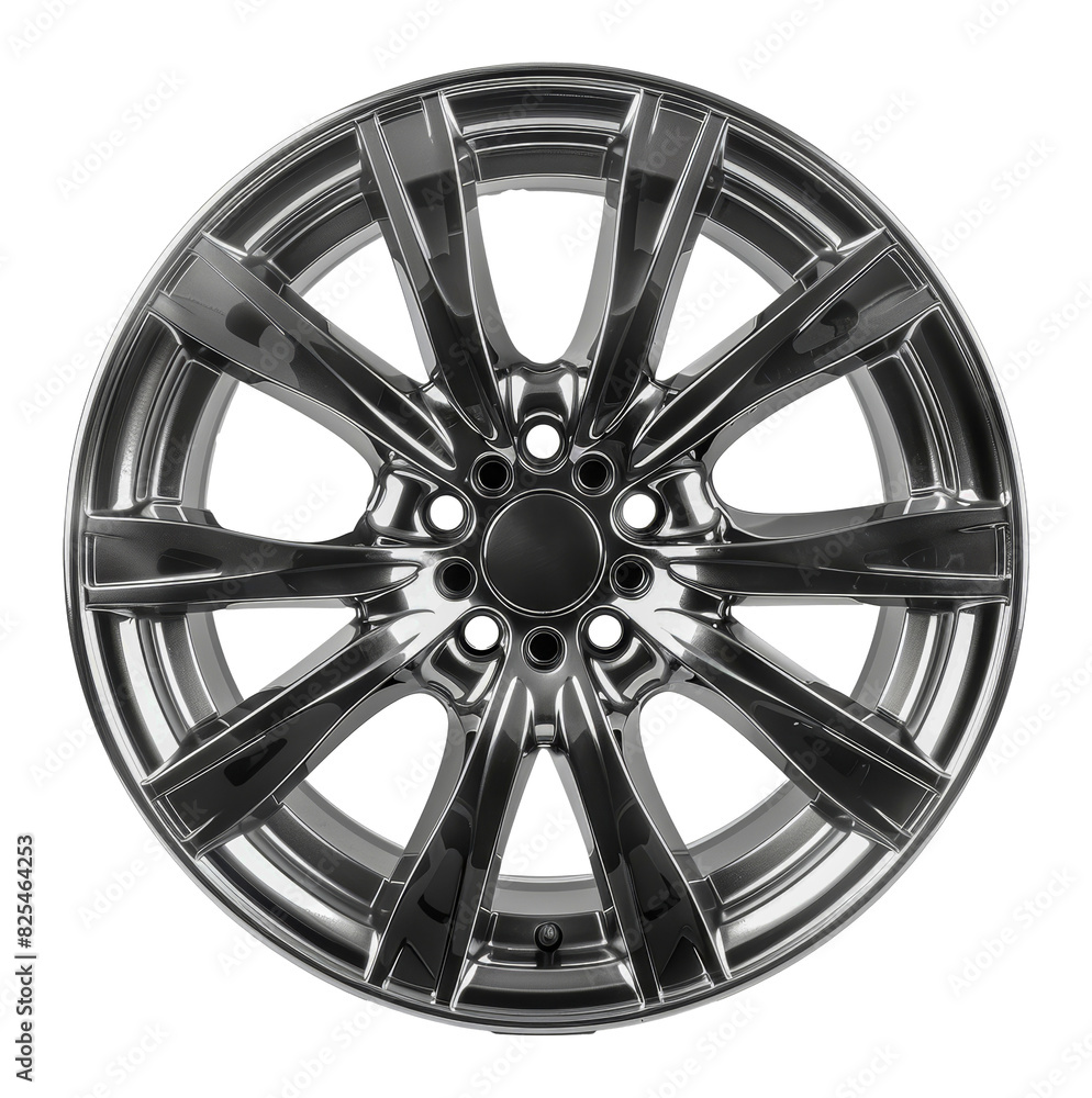 Polished alloy car wheel with modern design, cut out - stock png. Polished alloy car wheel with modern design, cut out - stock png.