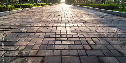 A sidewalk made of grey brick with a pattern of alternating squares