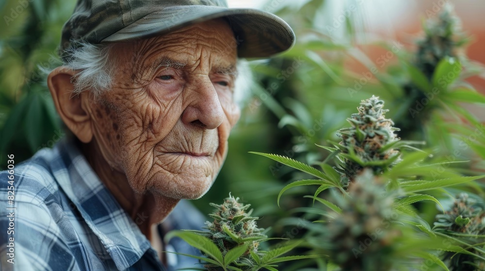 Senior citizen using medical cannabis to alleviate pain or symptoms