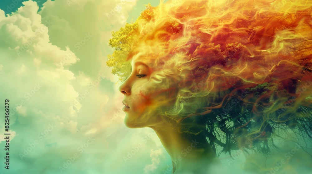 Expressive concept portraying beauty's self-discovery Expressive concept portraying beauty's self-discovery
