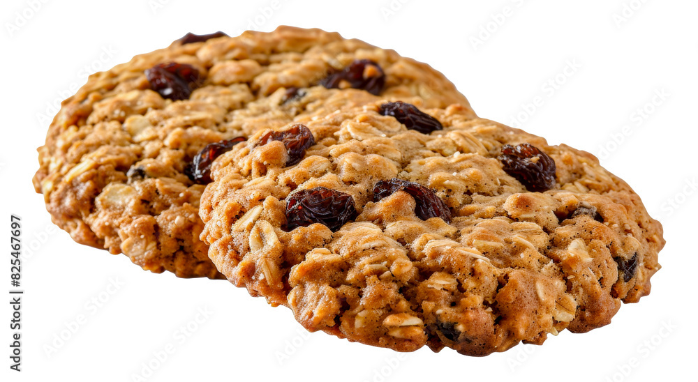 Delicious oatmeal raisin cookies with chewy texture, cut out - stock png. Delicious oatmeal raisin cookies with chewy texture, cut out - stock png.