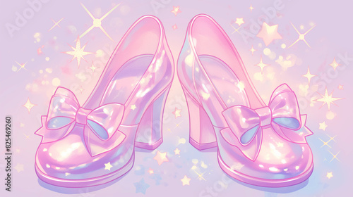 pink shoes, kawaii illustration of pink high heels, shoes for women, fantasy romance illustration photo