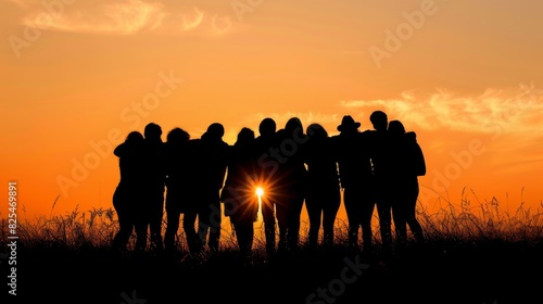 Iconic silhouette of friends posing for group photo