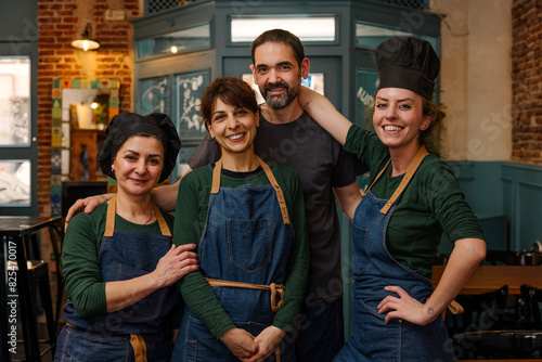 Cheerful Georgian Culinary Team in a Cozy Restaurant photo