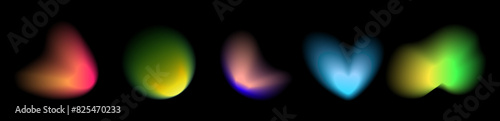 Set of abstract radial gradient blur.Vibrant set of aura glow rounds with a soft  dot white element.Holographic round shapes.Modern graphic element vector collection.