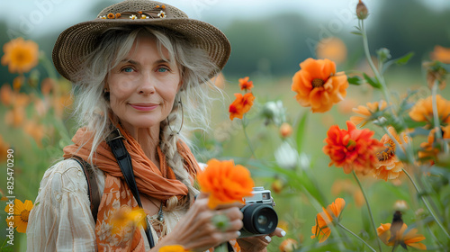 Smiling Woman in a Field of Flowers